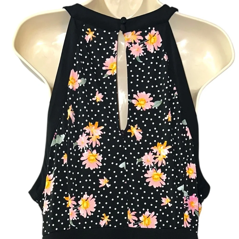 Torrid Black Floral Polka Dot Skater Dress Plus Size 2X‎ 2XL Sleeveless Keyhole - Picture 5 of 10